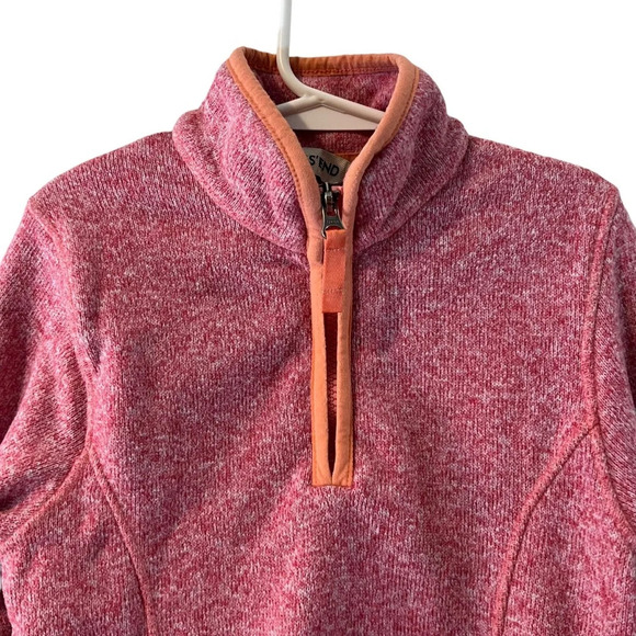 Lands End Girls Quarter Zip Pullover Sweater Small 7-8 Marled Pink Orange Trim - Picture 3 of 6